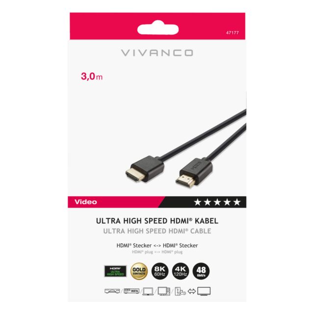 Vivanco 47177 Ultra High Speed 2.1 Hdmi® Cable, 3M (8K)